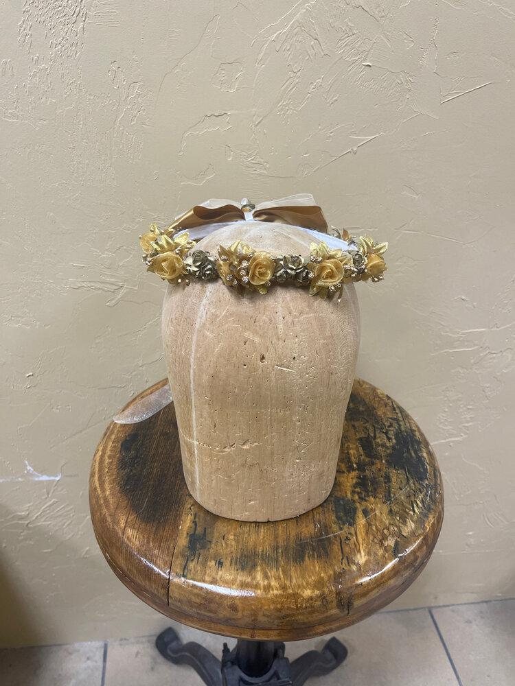 Gold Faux Flower Crown with Bow