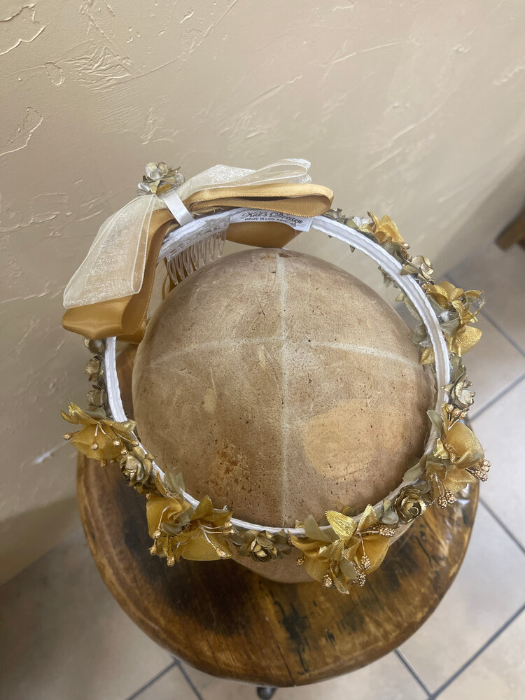 Gold Faux Flower Crown with Bow