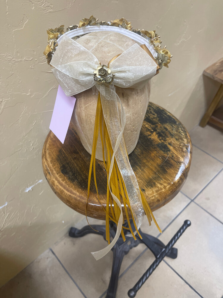 Gold Faux Flower Crown with Bow