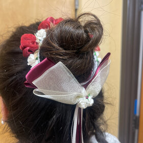 Burgundy and Cream Floral Bun Crown