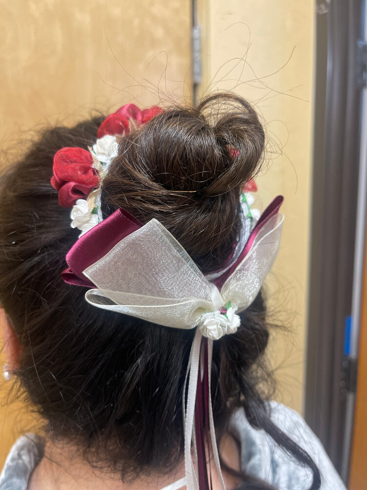 Burgundy and Cream Floral Bun Crown