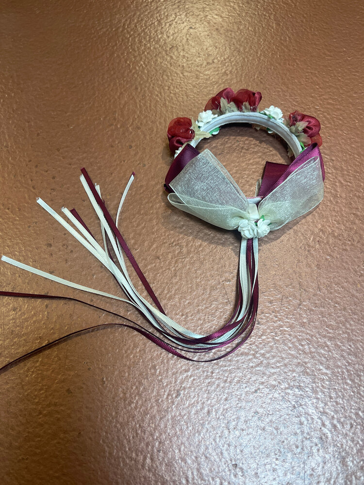 Burgundy and Cream Floral Bun Crown