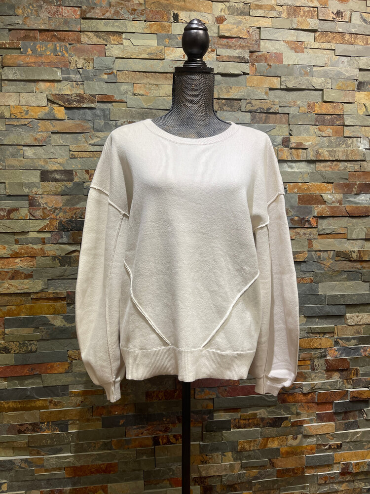 M & F Western Products Ecru Oversized Crew Neck Knit Pullover Top