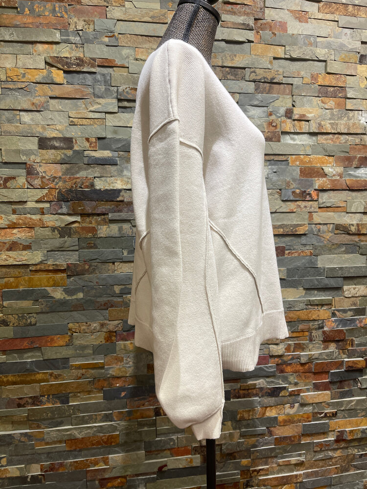 M & F Western Products Ecru Oversized Crew Neck Knit Pullover Top