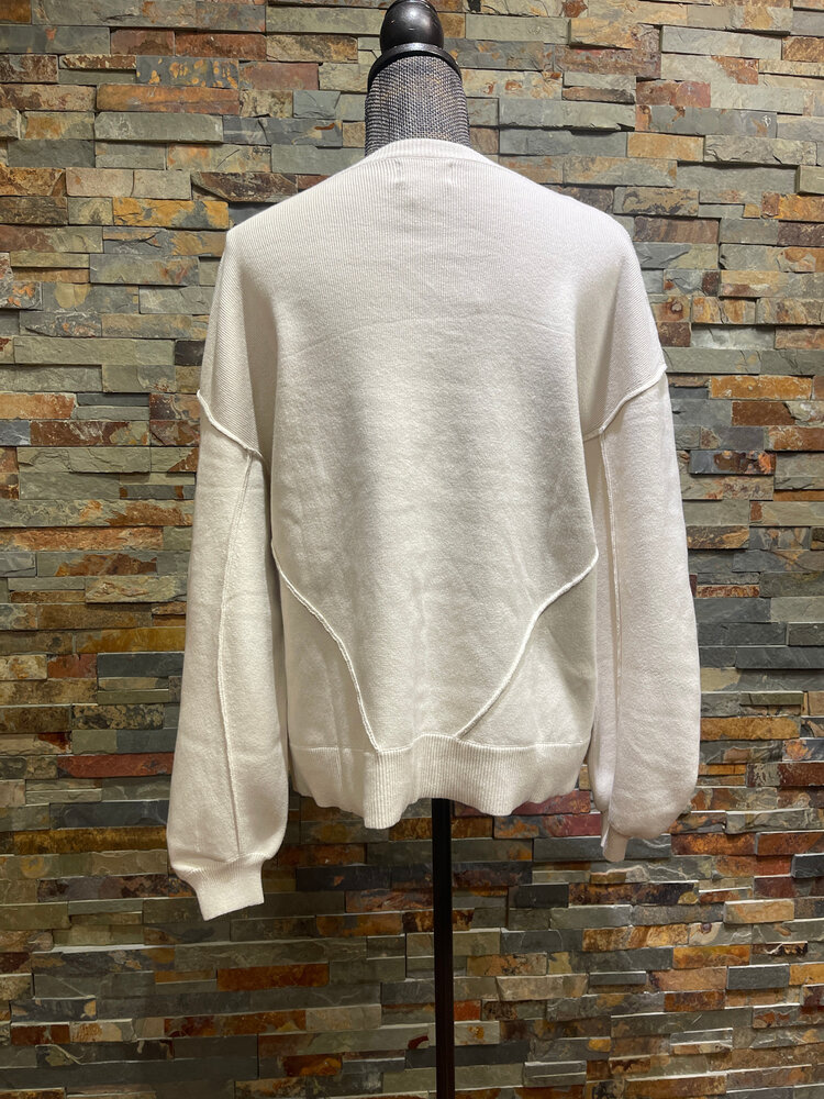 M & F Western Products Ecru Oversized Crew Neck Knit Pullover Top