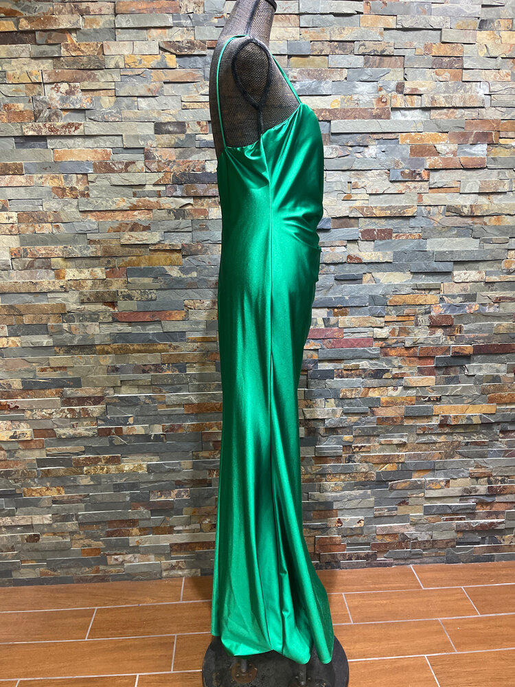 Aspeed Kelly Green Spaghetti Strapped Ruched Gown, Size XL