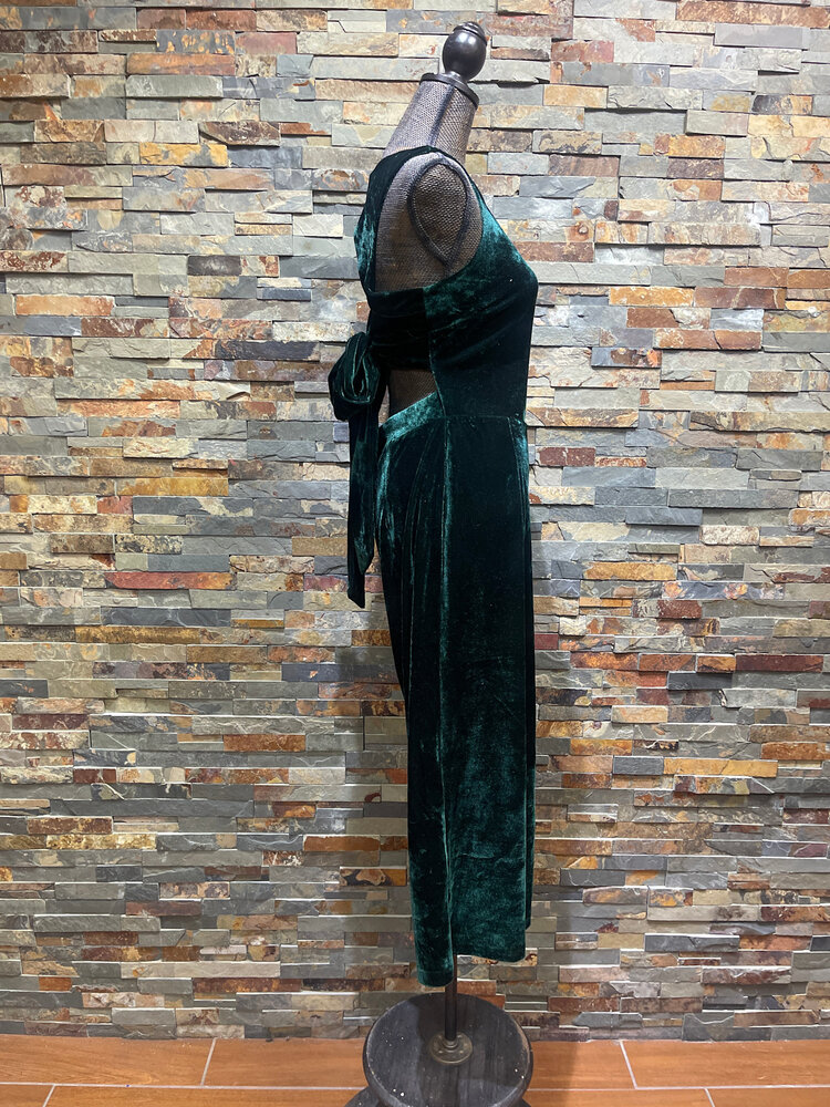 Adelyn Rae Hunter Green Velvet Jumpsuit, Size M