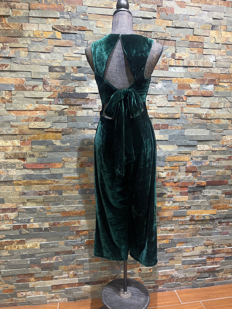 Adelyn Rae Hunter Green Velvet Jumpsuit, Size M