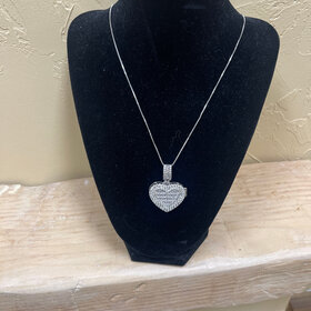 Silver CZ Heart Locket Pendant Necklace