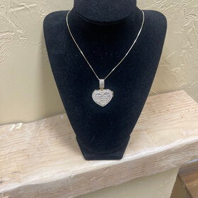 Gold CZ Heart Locket Pendant Necklace