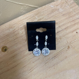 Silver CZ Dangling Drop Earrings