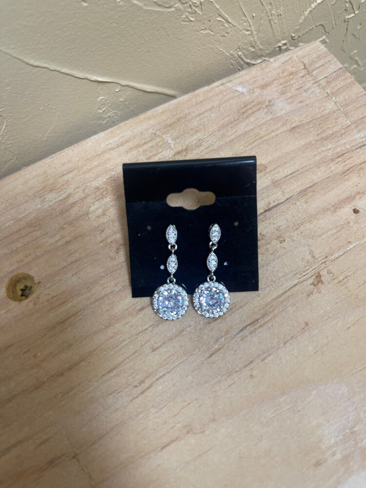 Silver CZ Dangling Drop Earrings