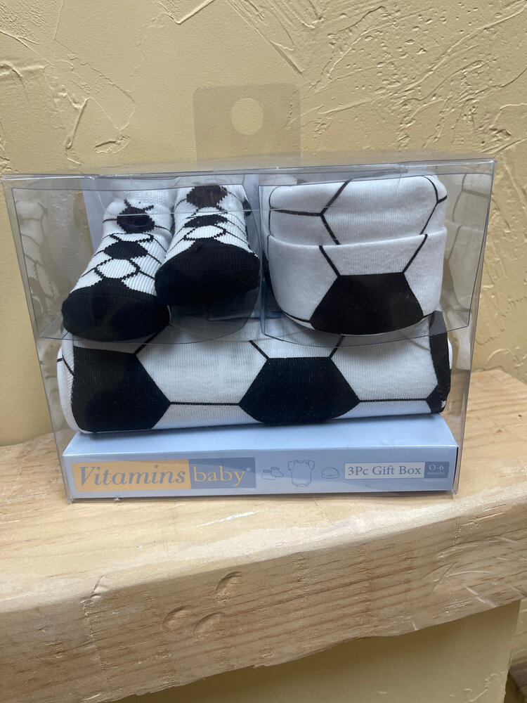 Soccer Ball Socks, Onesie & Cap Set, Size 0-6M