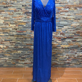 Royal Blue Long Sleeve Gown with Front Slit, Size 20