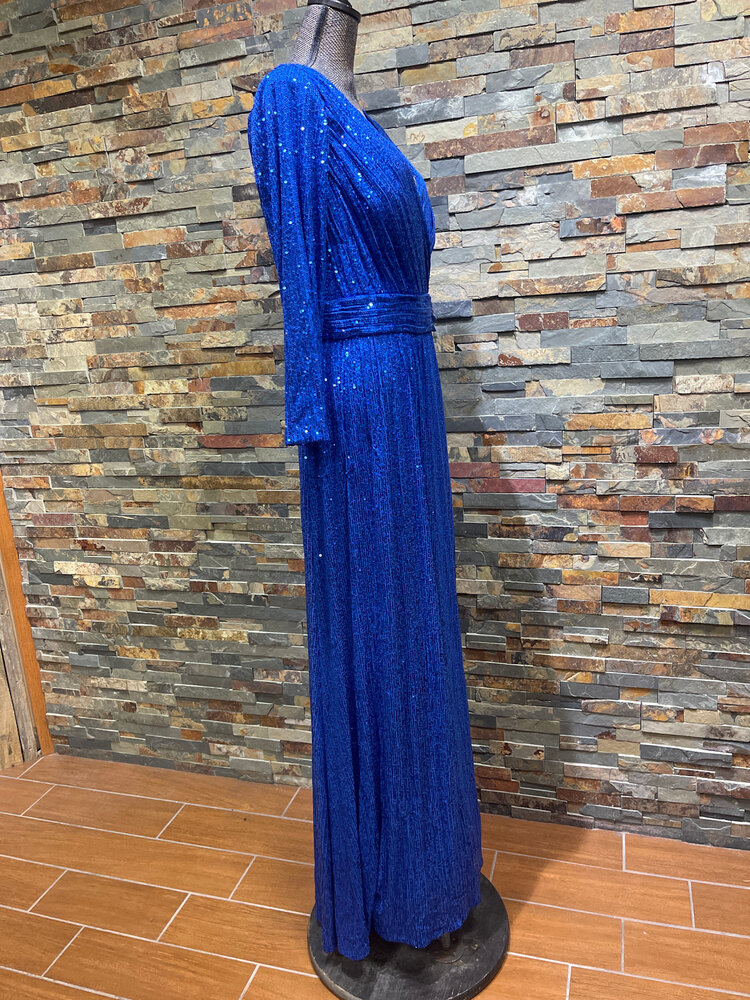 Royal Blue Long Sleeve Gown with Front Slit, Size 20