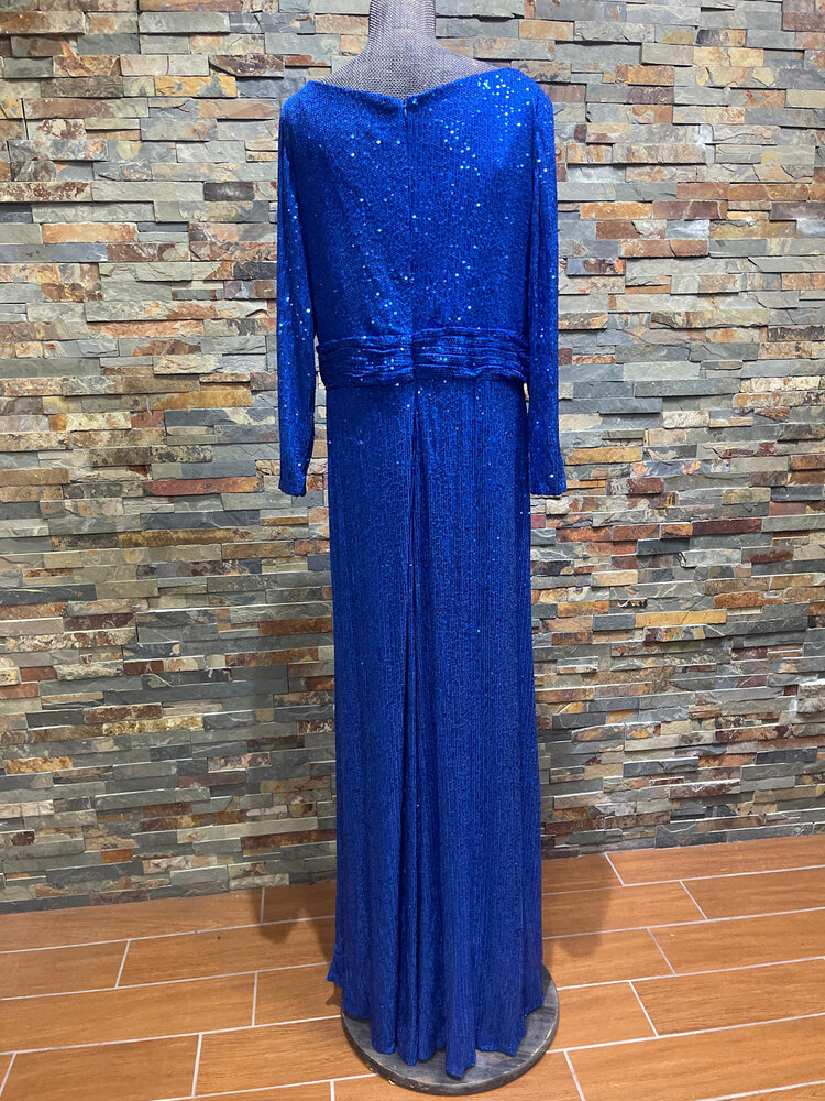 Royal Blue Long Sleeve Gown with Front Slit, Size 20