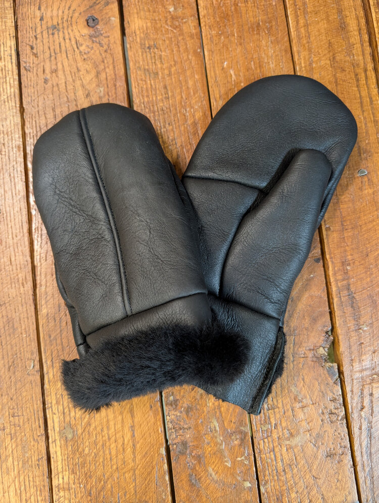 Black Shearling Mittens (Men's Sizing)