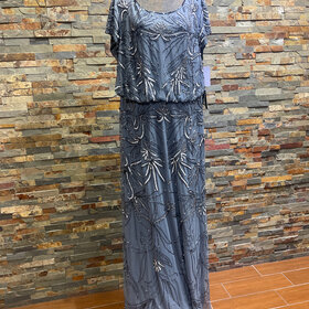 Adrianna Papell Dusty Blue Sequin Gown with Cap Sleeves, Size 20W