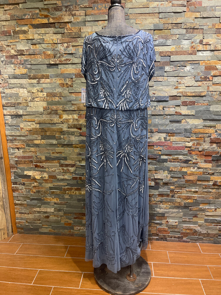 Adrianna Papell Dusty Blue Sequin Gown with Cap Sleeves, Size 20W