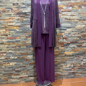 R & M Richards Eggplant 2 Piece Pant Set
