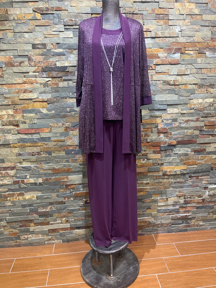 R & M Richards Eggplant 2 Piece Pant Set