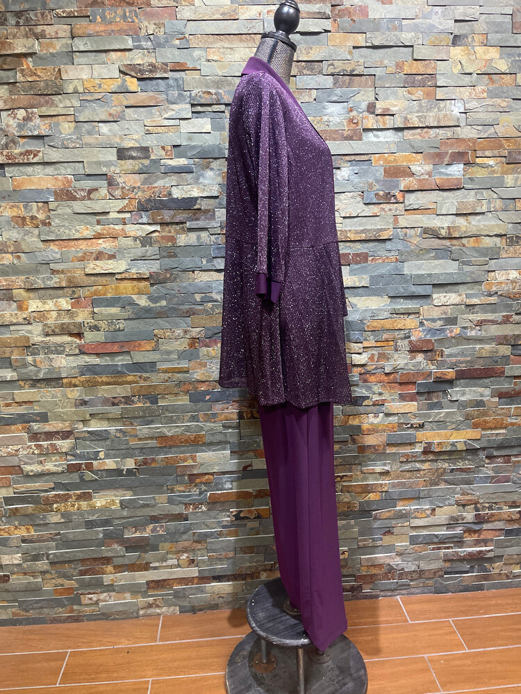 R & M Richards Eggplant 2 Piece Pant Set