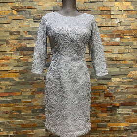 Aidan Mattox Gray Longsleeve Dress with Rope Soutache Embroidery, Size 8