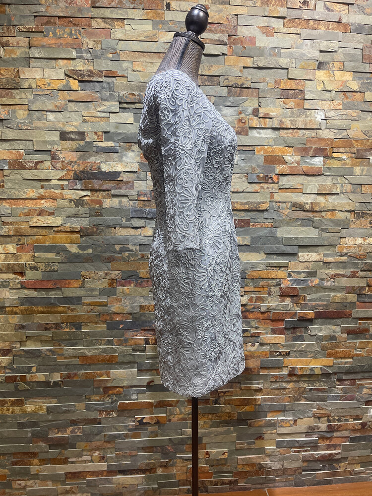 Aidan Mattox Gray Longsleeve Dress with Rope Soutache Embroidery, Size 8