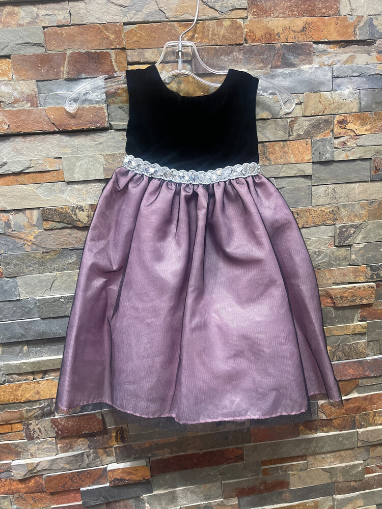 Black Velvet with Pink and Mesh Overlay Dress