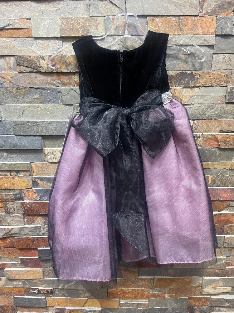 Black Velvet with Pink and Mesh Overlay Dress