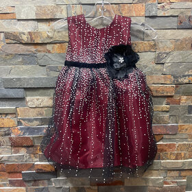 Deep Red Baby Sequin Icicle Glitter Mesh Dress