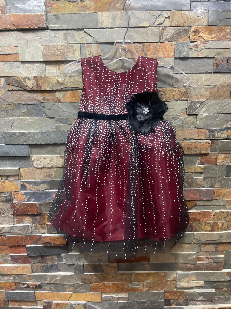 Deep Red Baby Sequin Icicle Glitter Mesh Dress