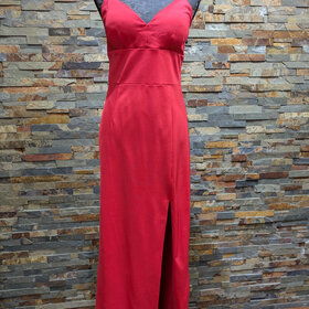 Adrianna Papell Tomato Red Spaghetti Strap Gown with Slit, Size 14
