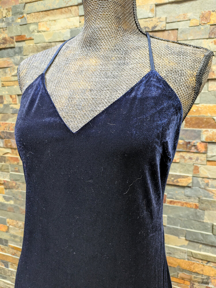 Bardot Navy Velvet Spaghetti Strap Backless Dress, Size 8