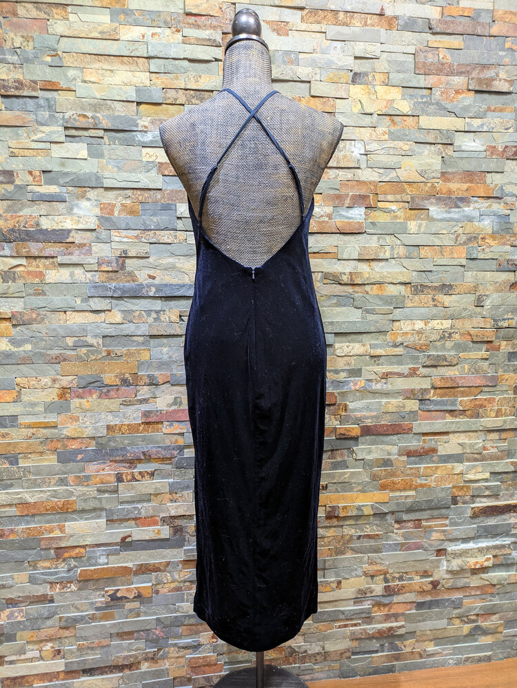 Bardot Navy Velvet Spaghetti Strap Backless Dress, Size 8