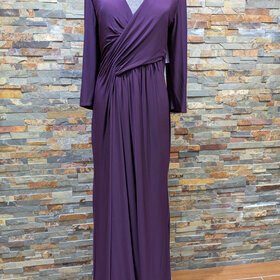 Purple 3/4 Sleeve Ruched V-Neck Gown, Size 4XL