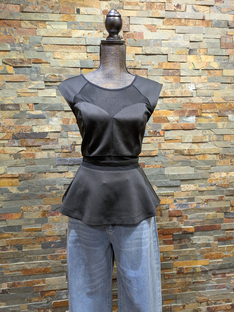 Guess Black Top with Shear Neck and Waistline, Size M