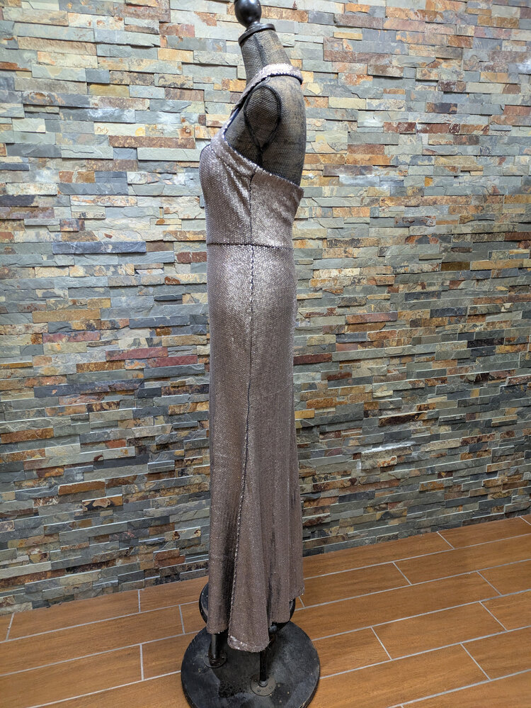 Xscape Gold Fully Sequin Navy Cross Strap  Gown, Size 10