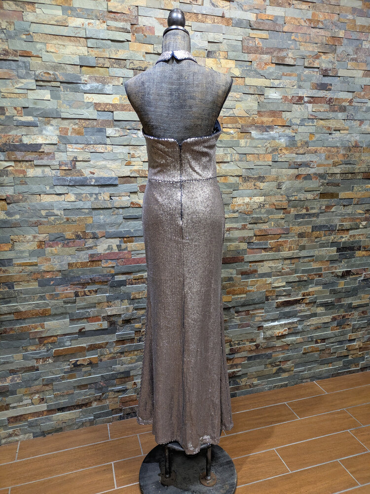 Xscape Gold Fully Sequin Navy Cross Strap  Gown, Size 10