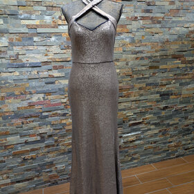 Xscape Gold Fully Sequin Navy Cross Strap  Gown, Size 10