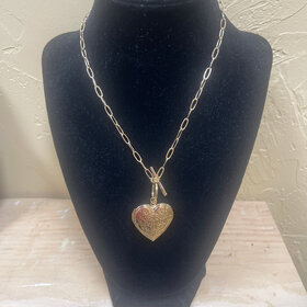 Brass Heart Embellished Locket with Paperclip Chain