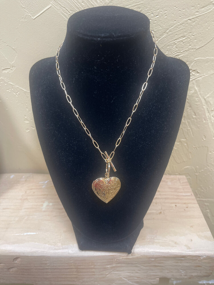 Brass Heart Embellished Locket with Paperclip Chain
