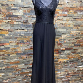 Ralph Lauren Black Sequin Mesh Top with a Black Skirt Gown, Size 2