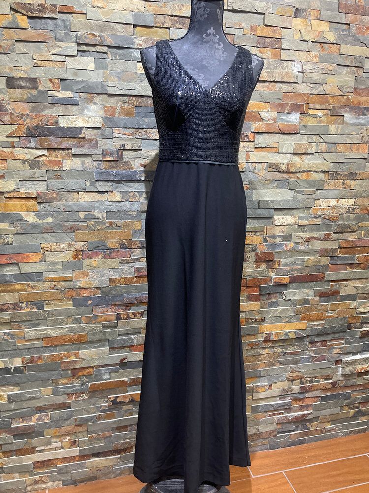 Ralph Lauren Black Sequin Mesh Top with a Black Skirt Gown, Size 2
