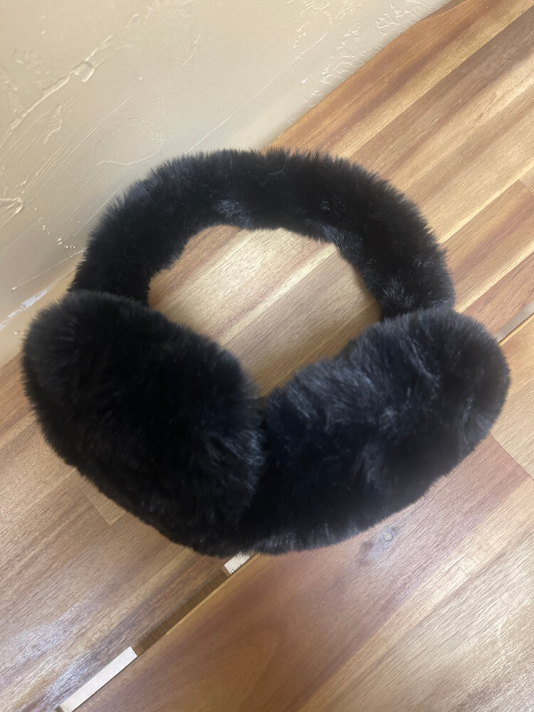 Black Faux Fur Ear Muffs, O/S