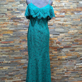 Ralph Lauren Ocean Emerald Lace Overlay Cold Shoulder Gown, Size 4