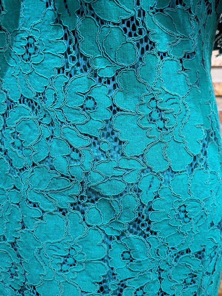 Ralph Lauren Ocean Emerald Lace Overlay Cold Shoulder Gown, Size 4