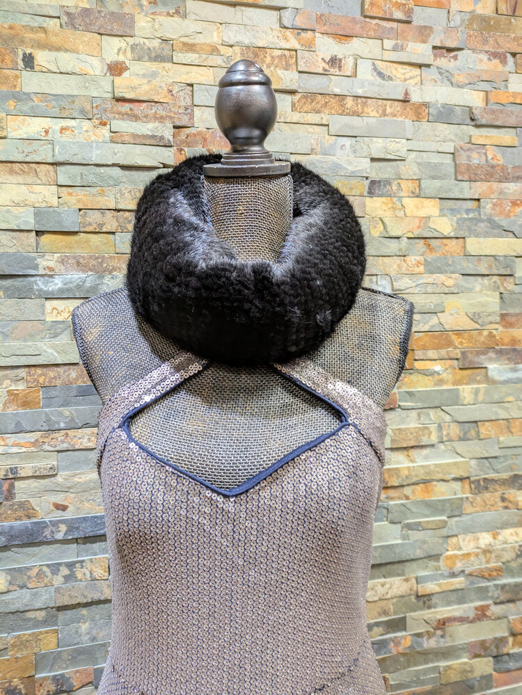 Black Knitted Mink Cowl, Size O/S