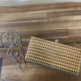 Cachet Yellow Gold Grooved Metal Design Handbag