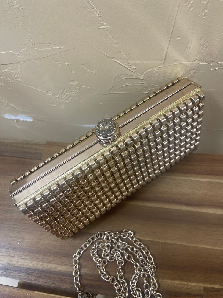 Cachet Yellow Gold Grooved Metal Design Handbag